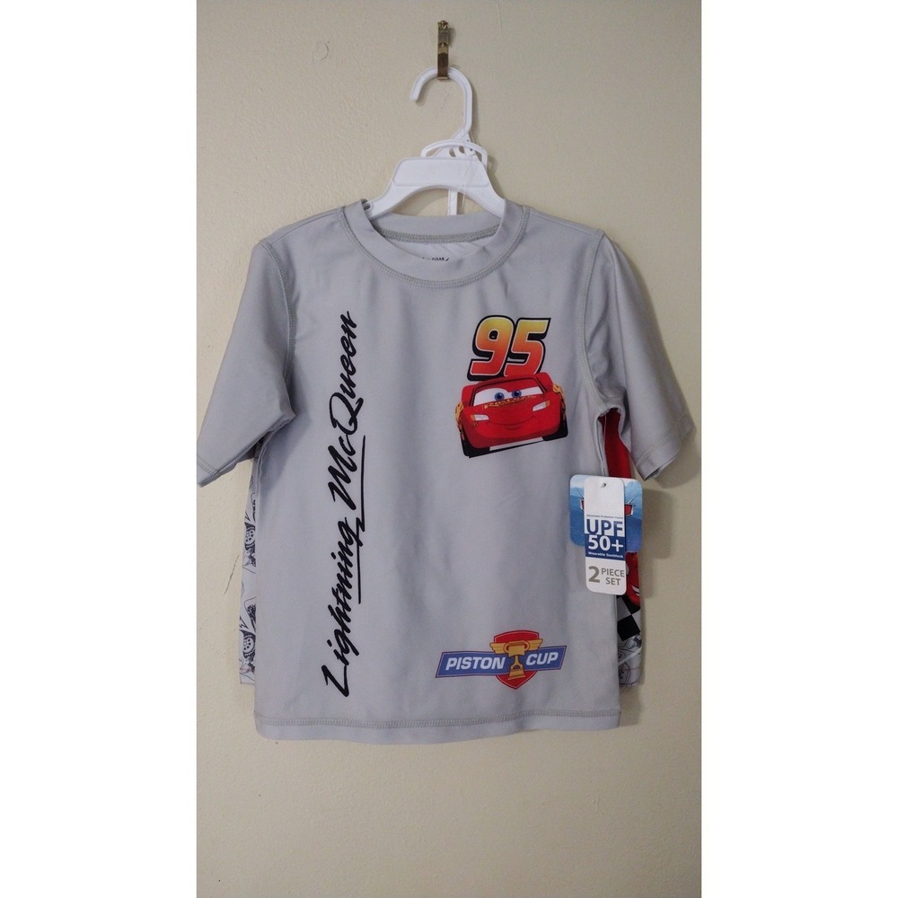 Disney Pixar Cars Lightning McQueen Rash Guard and Swim Trunks Set Grey Red 5/6